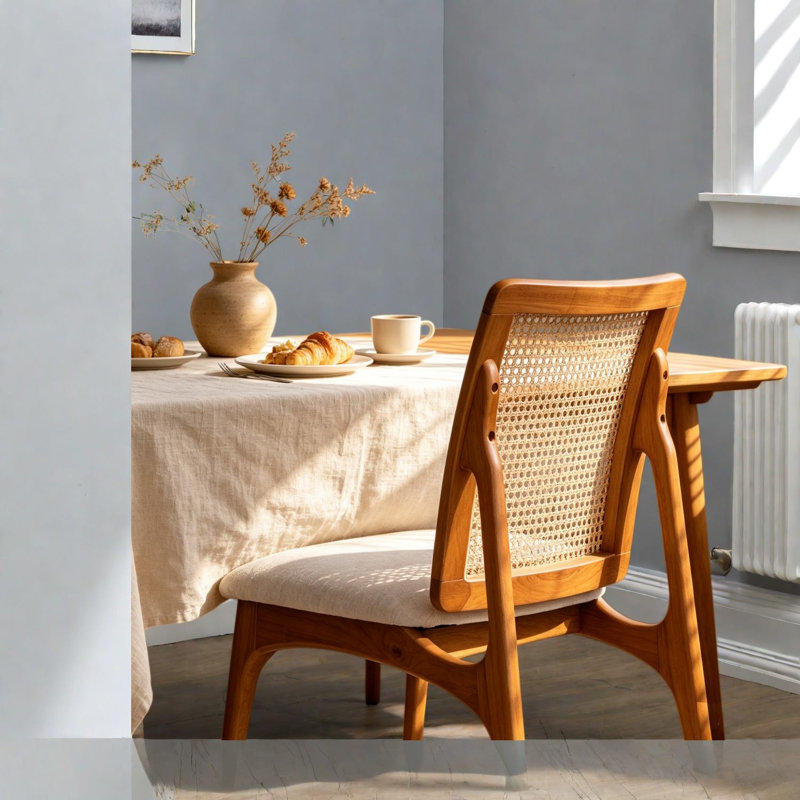 Ensemble de 2 chaises de salle à manger modernes en rotin, canne en bois massif pour petite cuisine