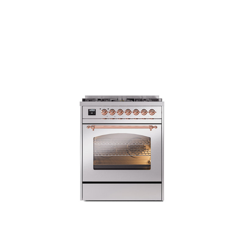 ILVE Nostalgie II 30 in Dual Fuel Range, Liquid Propane, Stainless Steel/Copper