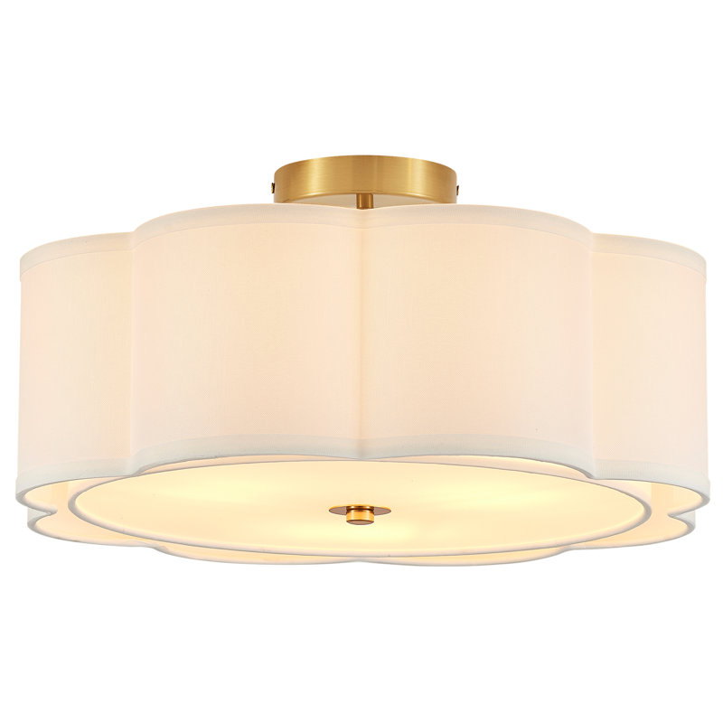 Plafonnier semi-encastré 3 lumières tambour moderne en lin