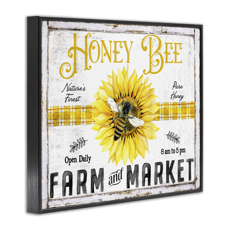 Art rustique de l'abeille à miel et de la giclée par Creatif Belle, H 11 po x l 14 po, Giclée encadrée noir minuit