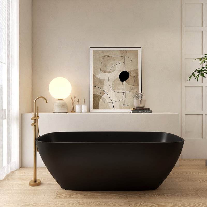 66.93"X 29.94"Solid Surface Bathtub, Freestanding Soaking Bathtub, Matte Black