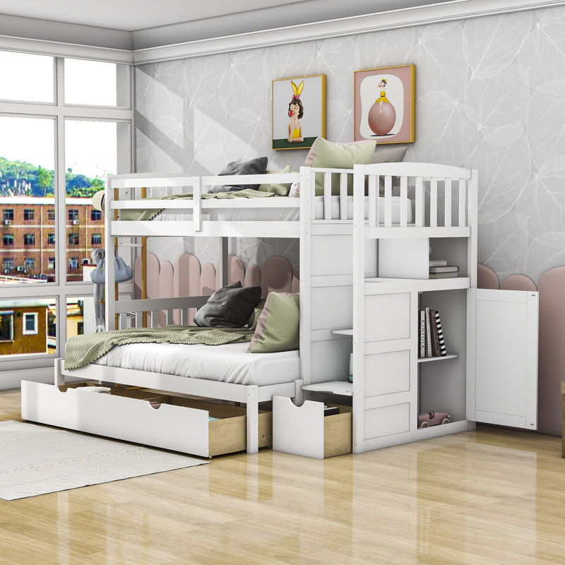 Lit superposé simple en bois avec tablettes Ikher par Harriet Bee, Blanc