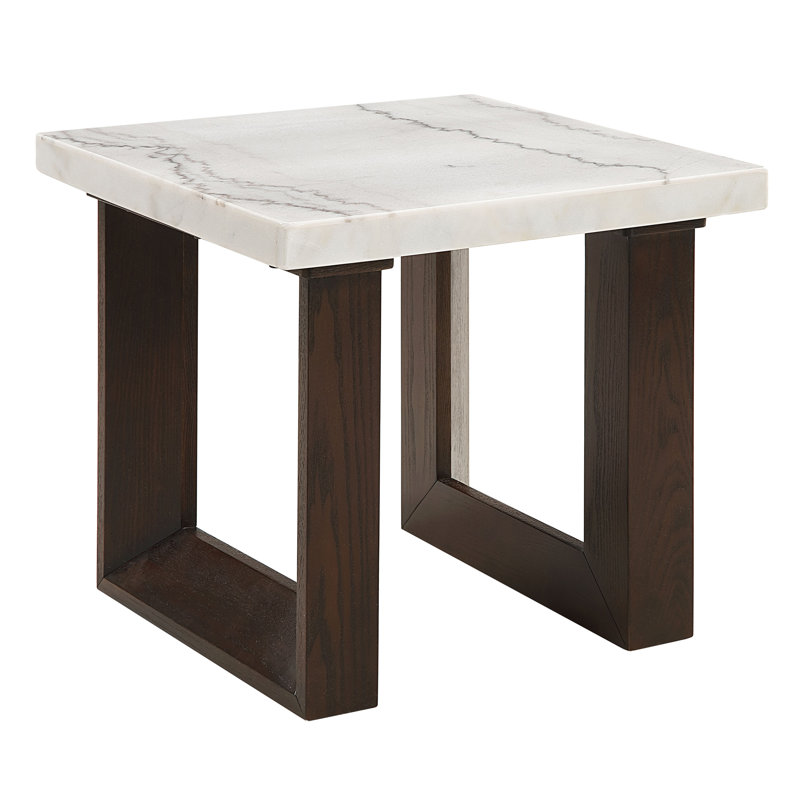 Table de bout en marbre blanc naturel et finition espresso