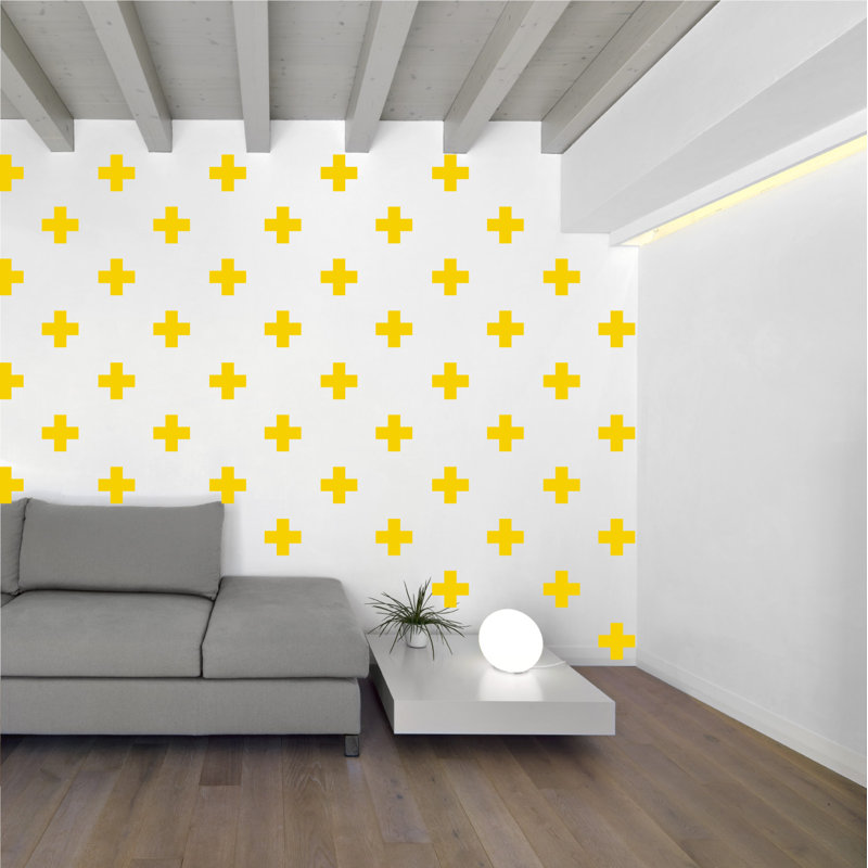 Décalcomanie murale à motifs croisés suisses, H 3 po x l 3 po x P 0,01 po, Jaune clair