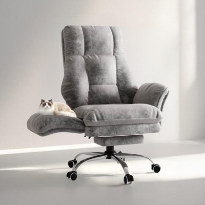 Fauteuil de bureau grand et grand, accoudoirs rabattables pour animaux de compagnie et assis en tailleur, fauteuil de jeu ergonomique pour ordinateur avec repose-pieds, fauteuil de bureau inclinable en tissu de première qualité