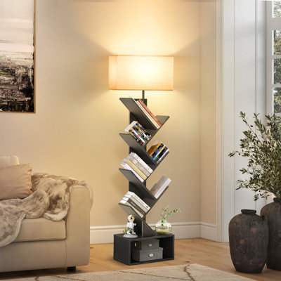57" LED Tree Floor Lamp with Bookcase and Remote Control