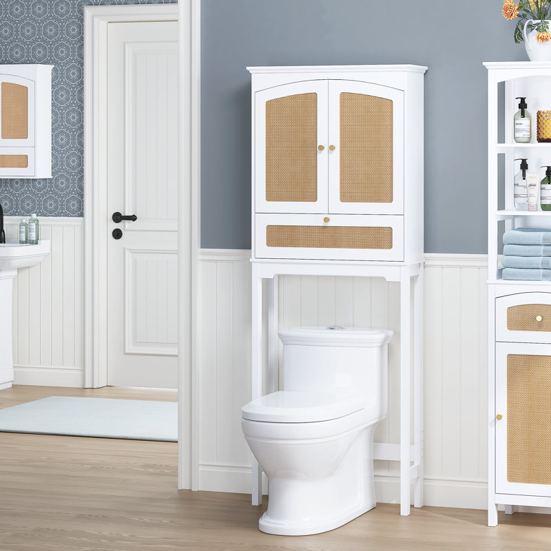 24.6"W X 9"D X 63.8"H) Over The Toilet Storage Cabinet With Rattan Doors
