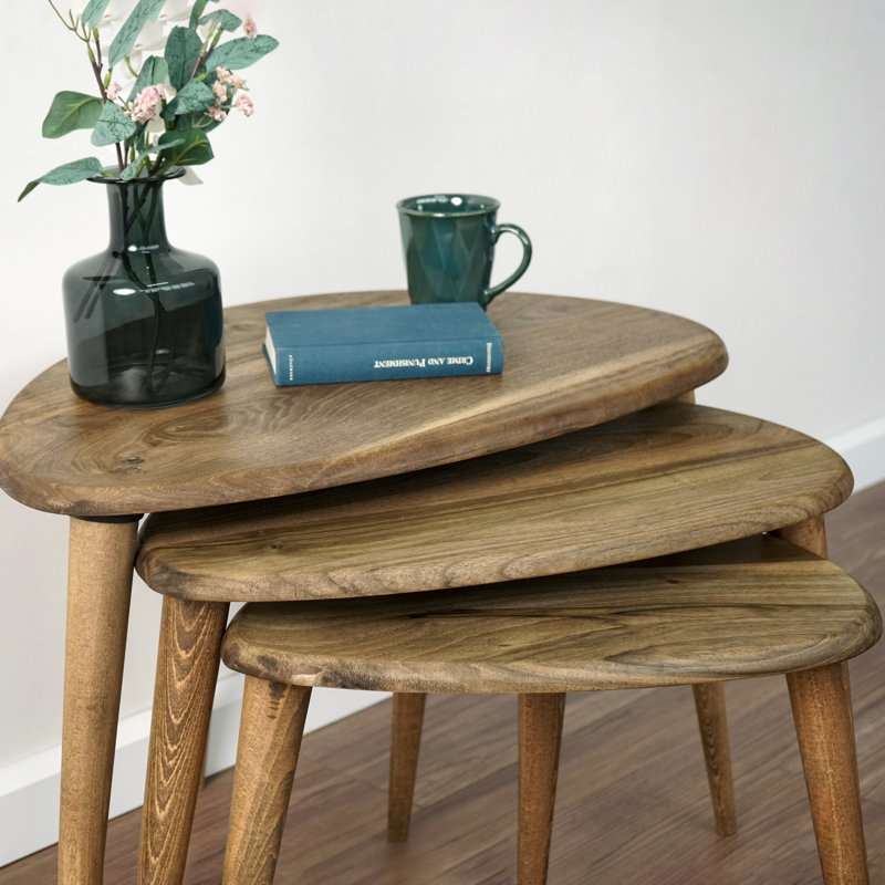 Walnut and Beech Round Nesting Coffee Tables with Tapered Legs