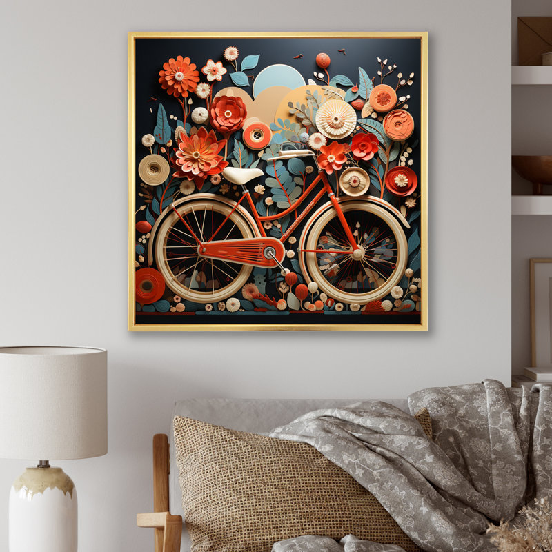 Vélo, bicyclette, bonheur I, H 30 po x l 30 po x P 1 po, Cadre flottant doré