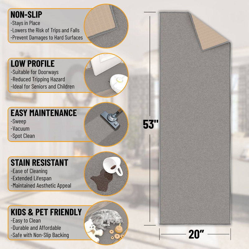 Ottohome Gray Runner Rug, Gray, Runner 1'8" x 4'5"