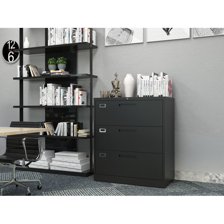 Vertical File Cabinets for Home Office with Lock and 2 Drawers, Office Organization and Storage Latitude Run Color: Black