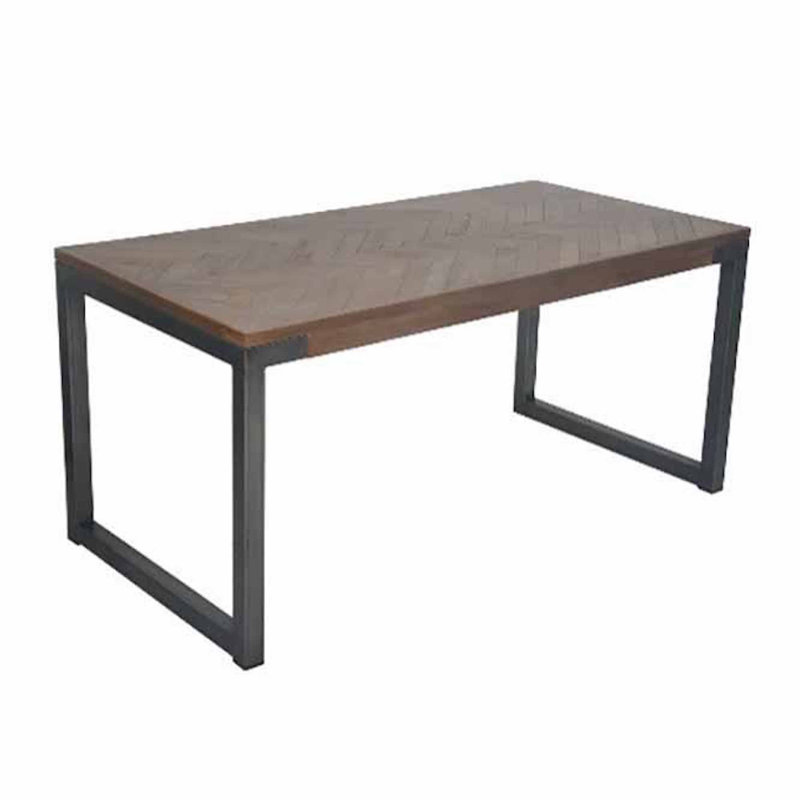 Solid Wood Top Metal Base Dining Table, 75cm H x 160cm W x 80cm D