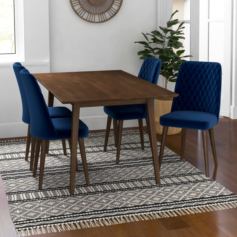 Arlonn 5-Piece Mid-Century Dining Set W/ 4 Velvet Dining Chairs, Blue