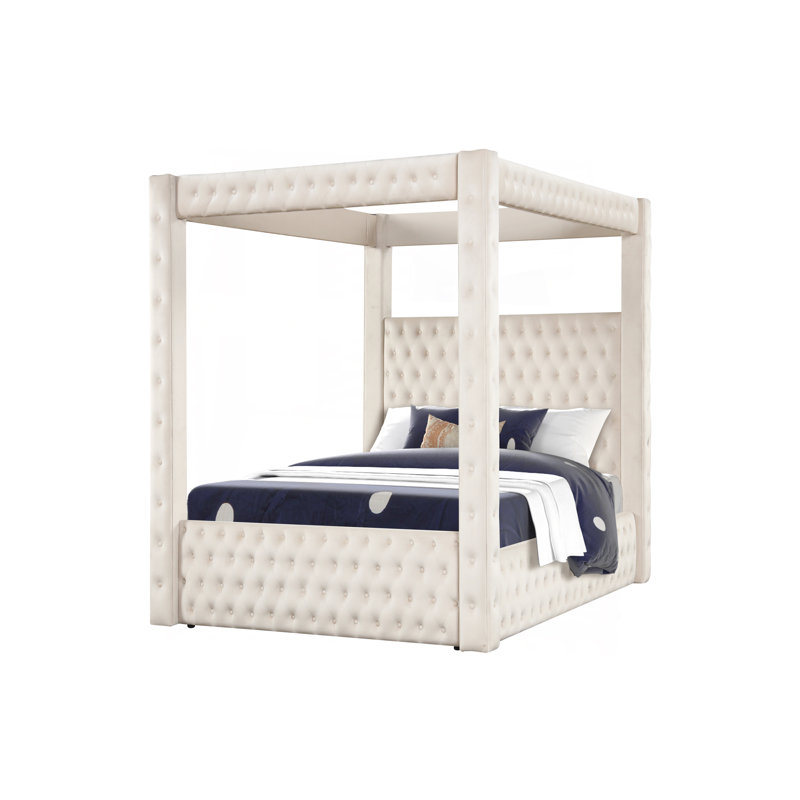 Lit à baldaquin luxueux en bois crème