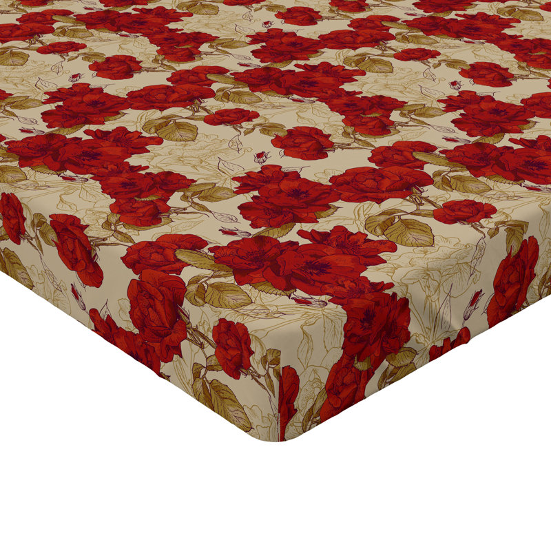 Drap-housse Ambesonne, paquet de 2, Drap-housse de taille simple, Rouge / kaki / floral brun sable