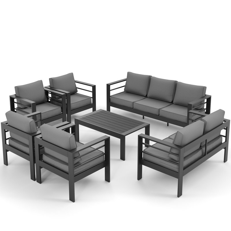Ensemble de conversation d'extérieur 9 personnes avec coussins Braecona, Structure gris foncé / coussin gris foncé
