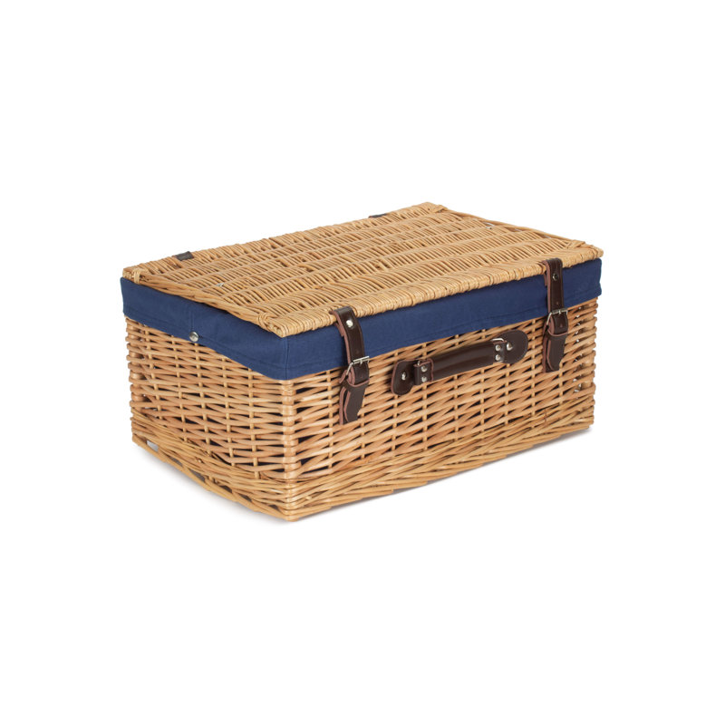 20" Hamper Basket With Lining, Buff/Navy Blue