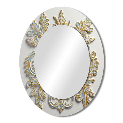White Blue Stylish Boho Floral Arrangements - White Oval Wall Mirror Decor