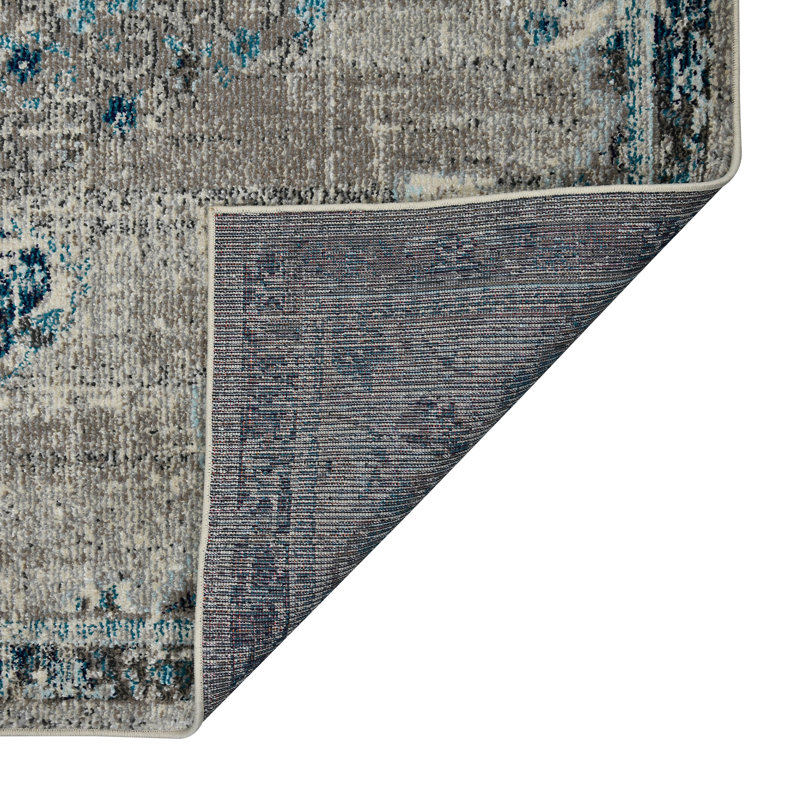 Blue Rectangular Washable Synthetic 5' x 7' Area Rug