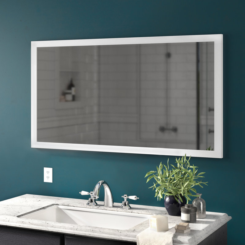 Heyer Wood Wall Mirror, White, 25.63" H x 47.25" W