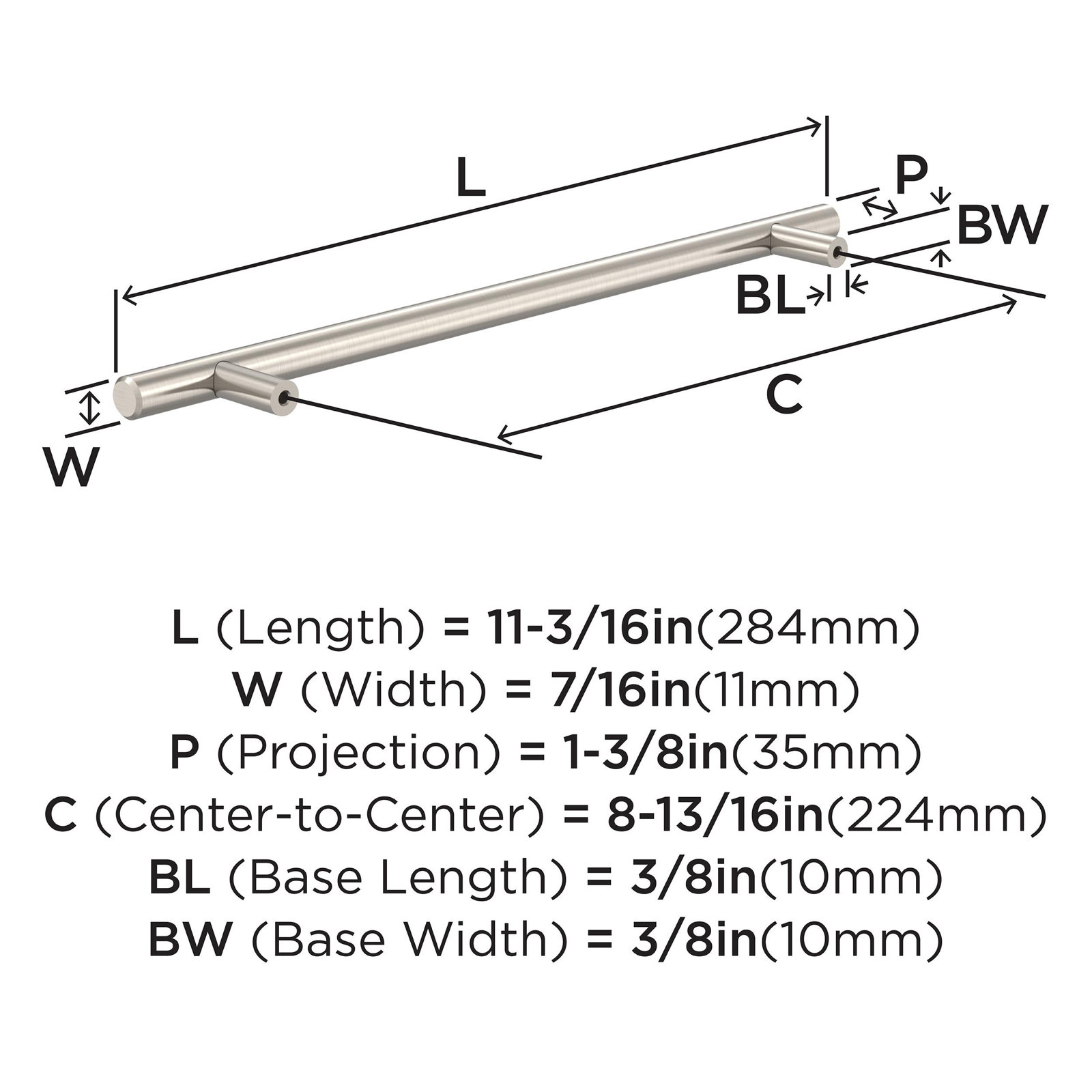 Bar Pulls Center to Center Bar Pull, Nickel, 8 13/16, 1