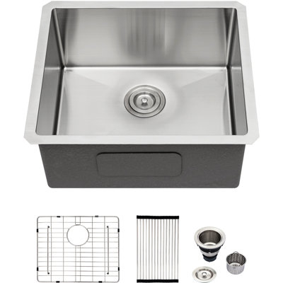 21 po, 9 po de profondeur, évier simple en acier inoxydable encastrable, - jet de condensation, assemblage de drain, guide d'installation, matériau de la grille de rinçage inférieur Sus304, finition satinée brossée, assemblage