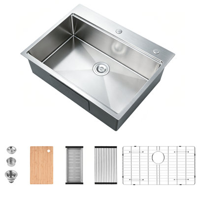 Drop-In/Overmount Single Bowl Stainless Steel Workstation Kitchen Sink