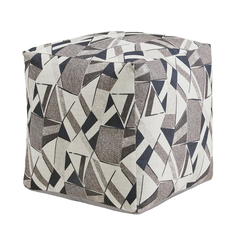 Doniphan Upholstered Square Pouf Ottoman, Grey Geometric