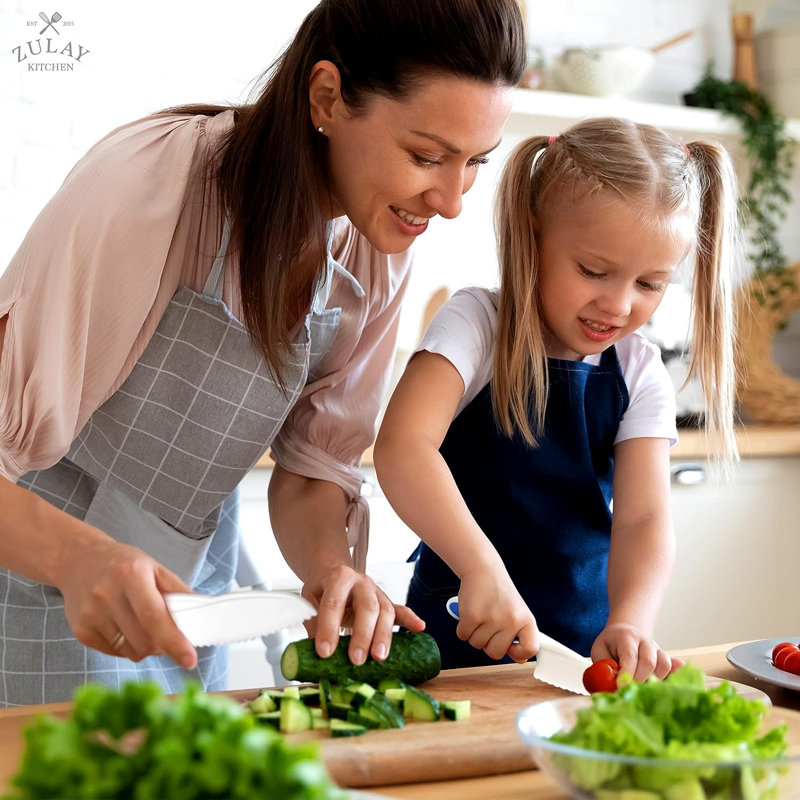 Zulay Kitchen Kids Knife Set for Cooking and Cutting 3-Piece Nylon Starter Knife, Dark Blue