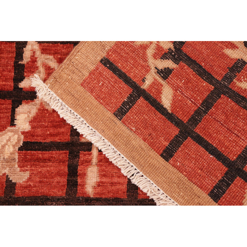 Tapis rouge / noir / beige en laine noué à la main à motif floral 6 pi x 8 pi 10 po Kellyanna