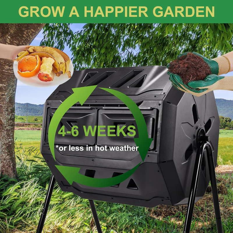 Noir, 43 gallons, extérieur, culbutage, double rotation, bac à compost en lot