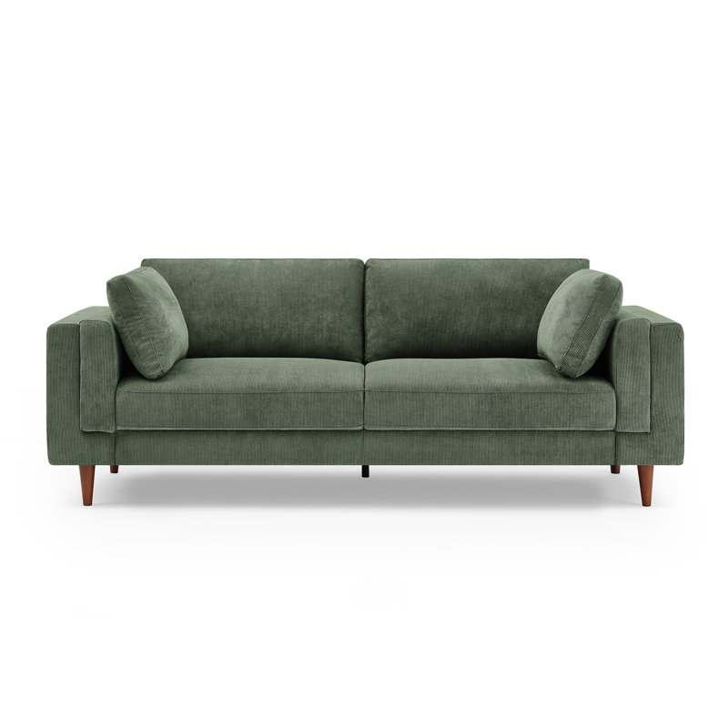 Kraz 215.9Cm Square Arms Sofa, Green Corduroy