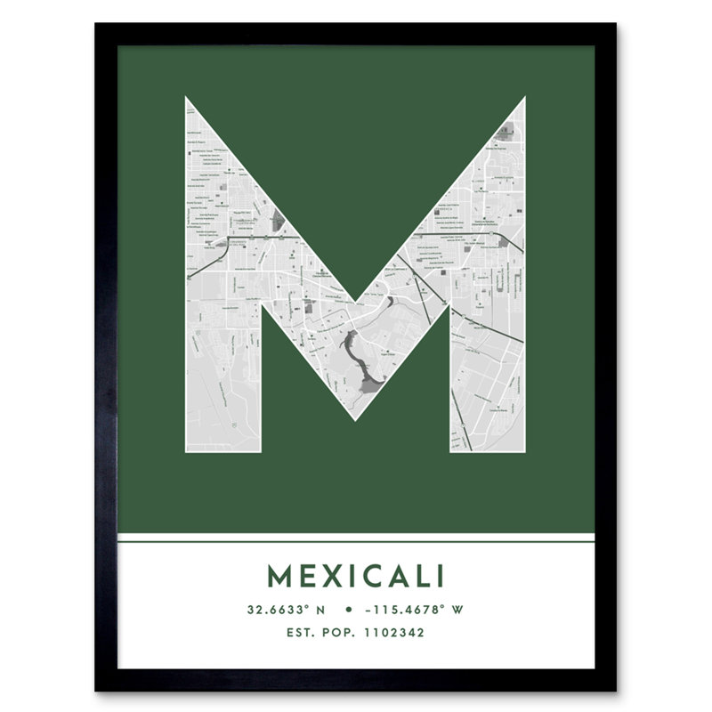 Mexicali City Map Mexicali Mexico City Map Green - Single Picture Frame Typography