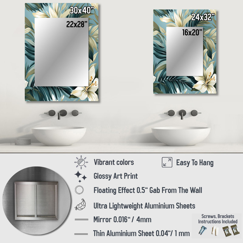 Motif tropical de Braky Coastal Neutrals - miroir décoratif tropical, 40 po x 30 po