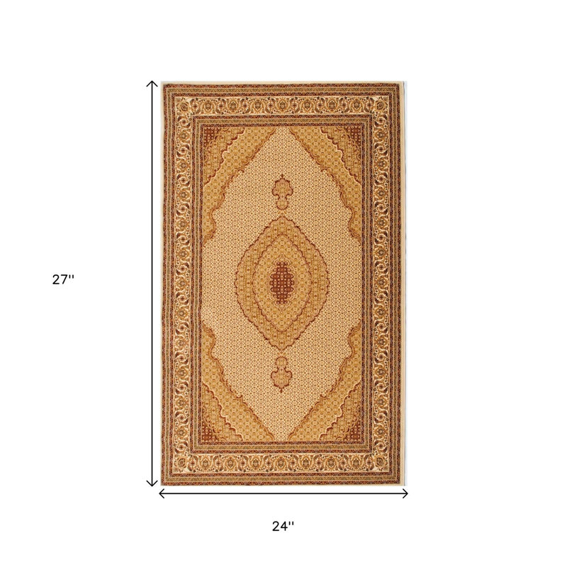 Tapis oriental rouge et beige 2 pi x 2 pi