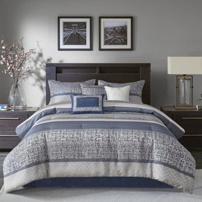 Édredon bleu marine 7 pièces - avec coussin en microfibre doux et détails plissés