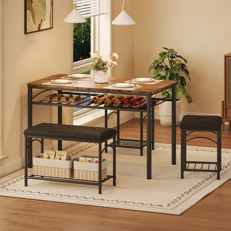 Space-Saving 4-Piece Dining Table Set, Brown