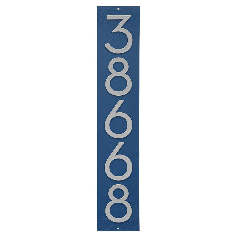 Plaque d'adresse verticale flottante de 6 po, Bleu de mer / Argent, Oui