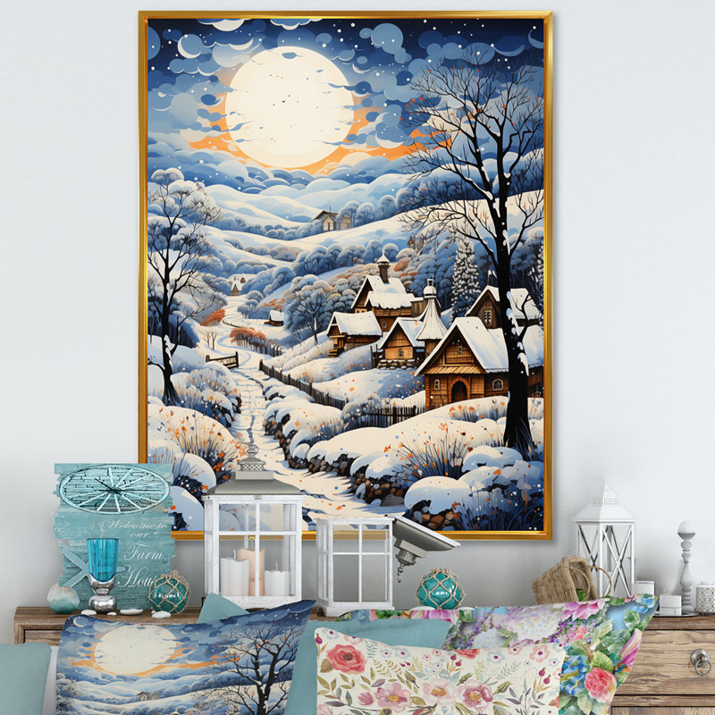 " Harmony Of Winter Village VI ", Gold Floater Framed, 32" H x 24" W x 1" D