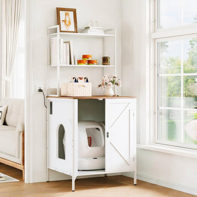 Grande litière cachée pour chat 70 po, armoire robot avec tablettes et bacs à litière auto