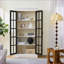 Cabinets, vitrine de ferme 71,2 po avec portes en verre, blanc et amp; Noir | Panneau de fibres à densité moyenne et amp; Bambou-1418025897