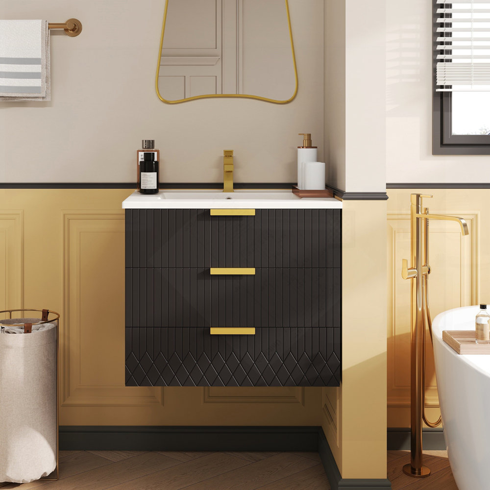 Winston Porter Wall Mounted Floating Cabinet With Double Drawer, Modern ...