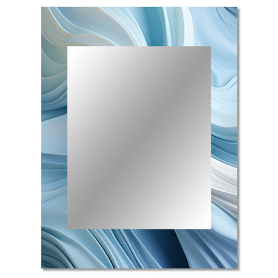 White & Blue Zen Zephyr Spiral I - Abstract Spirals Decorative Wall Mirror, Modern Mirror, Printed Metal Art