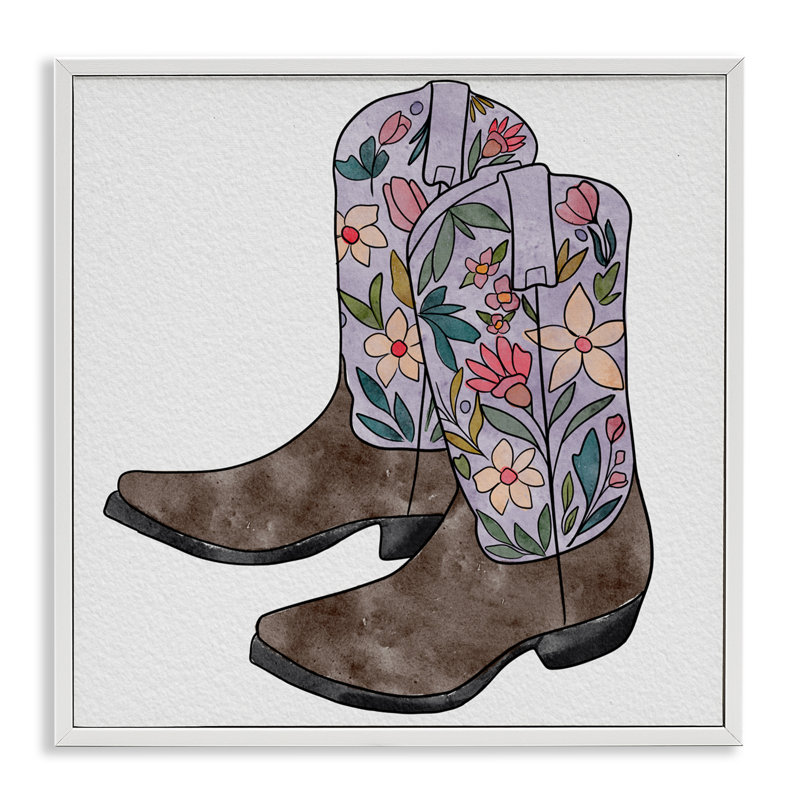 Bottes de cowboy Wildflower, giclée encadrée, design par Alisha Kiara Design, H 17 po x l 17 po