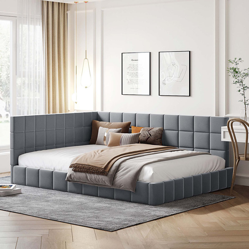 Full Upholstered Daybed/Sofa Bed Frame, Velvet, Gray