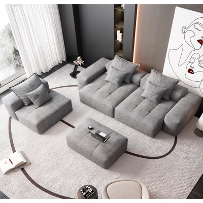 170.08" Modular Sectional Couch, Cloud Boneless Sectional Sofa, L Shaped Couch for Living Room, Sparkling Chenille No Assembly Required