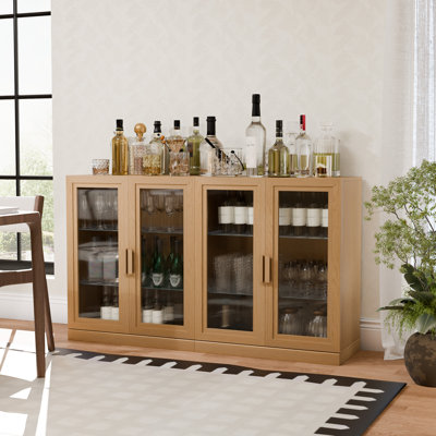 36'' H X 62'' D Wine Bar Cabinet with Adjustable Shelves Sideboard Buffet Liquor Cabinet Multi-purpose Home Bar for Kitchen and Living Room