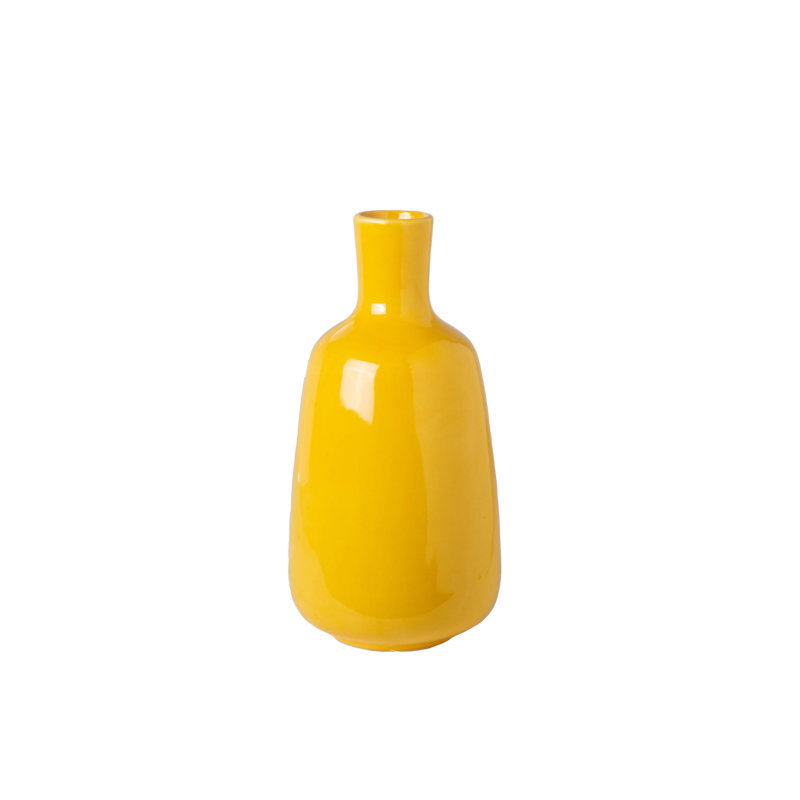 Ceramic Round Bellied Vase Gloss Finish Yellow