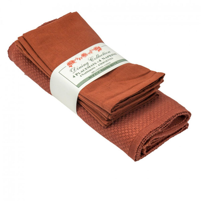 Ensemble de napperons et serviettes 4 pièces en coton, Rouille
