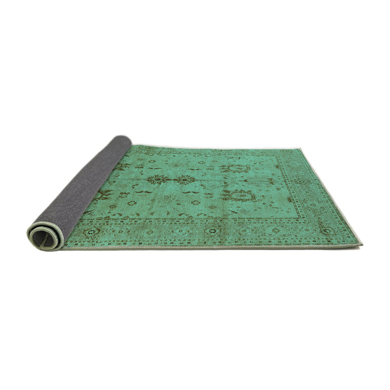 Tapis oriental en laine / polyester tissé à la machine en turquoise, Rond 7 pi